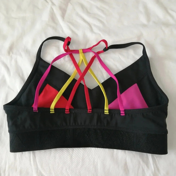 Alala Reef Sports Bra Colourblock with Strappy Back Black Pink Red Yellow Small - Picture 10 of 13